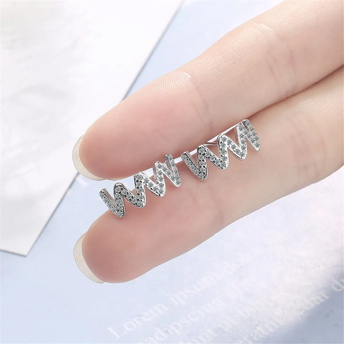 Cubic Zirconia & Silver-Plated Wave Stud Earrings