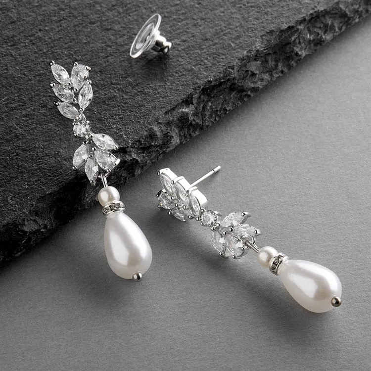 Cubic Zirconia and Teardrop Pearl Earrings