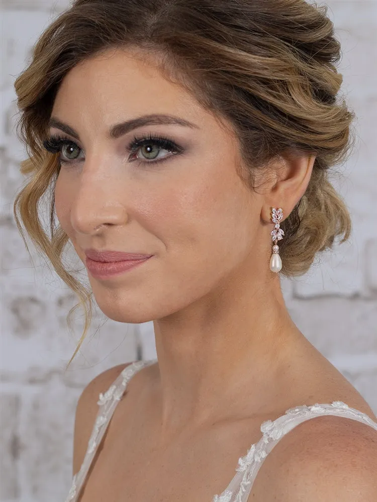 Cubic Zirconia and Teardrop Pearl Earrings
