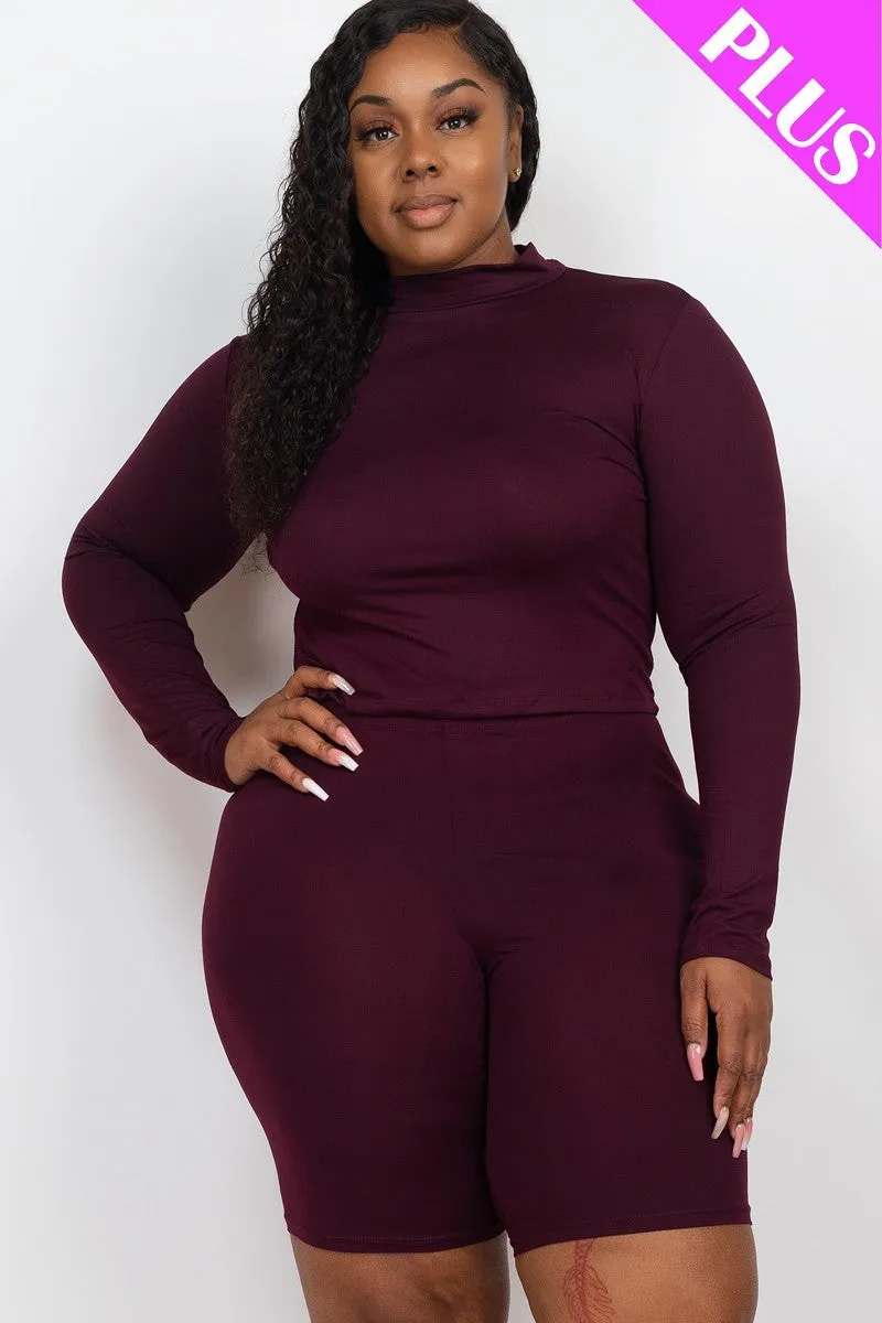 Curvy High Neck Top & Biker Shorts Set