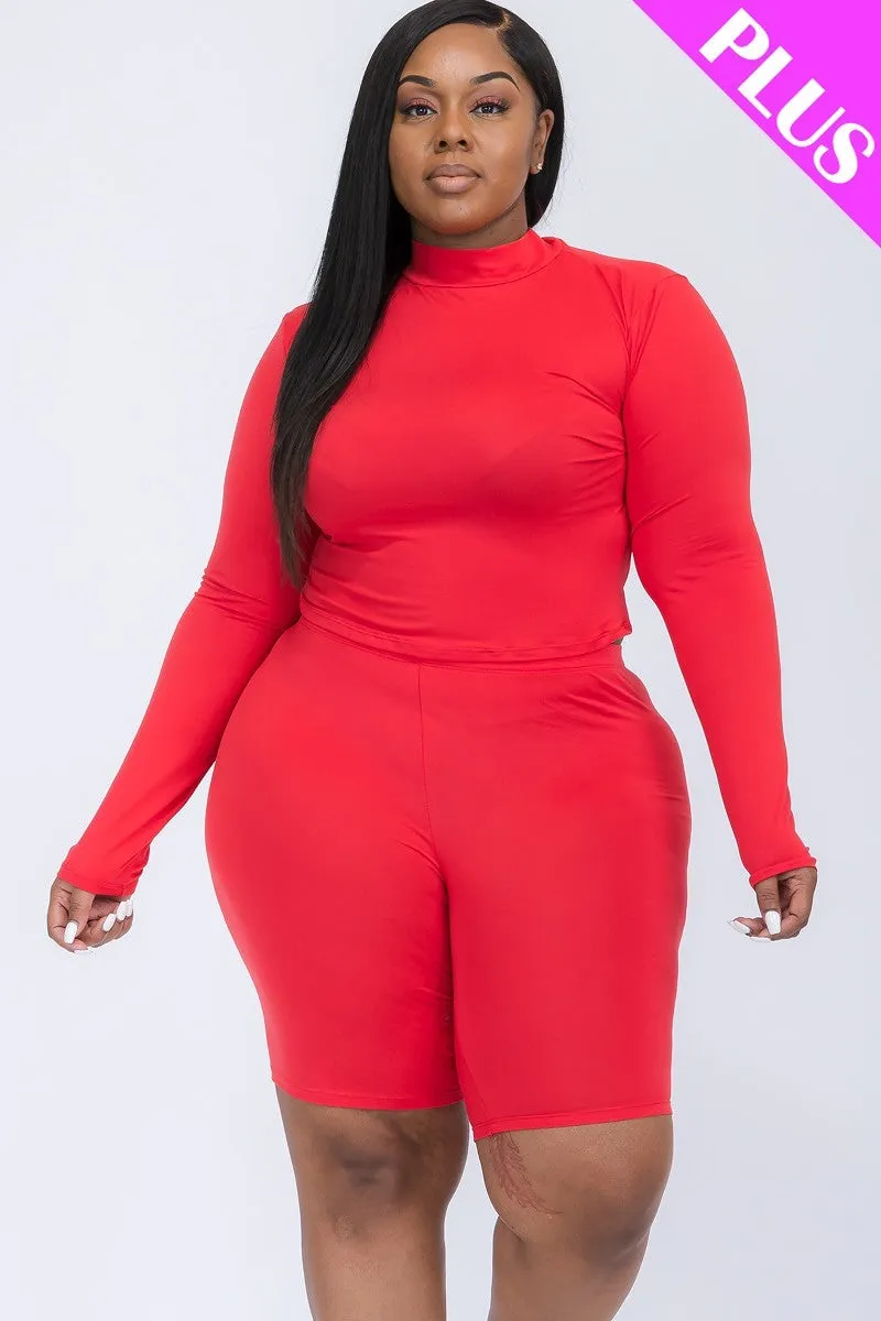 Curvy High Neck Top & Biker Shorts Set