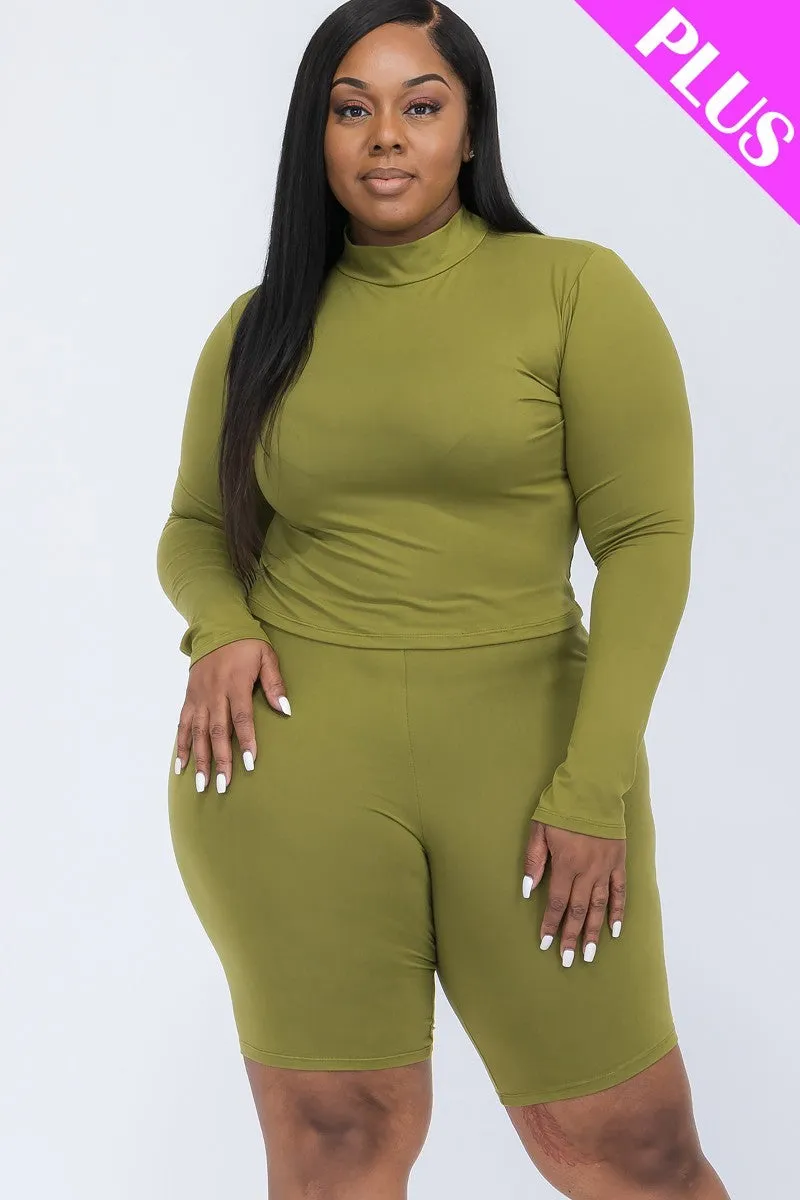Curvy High Neck Top & Biker Shorts Set