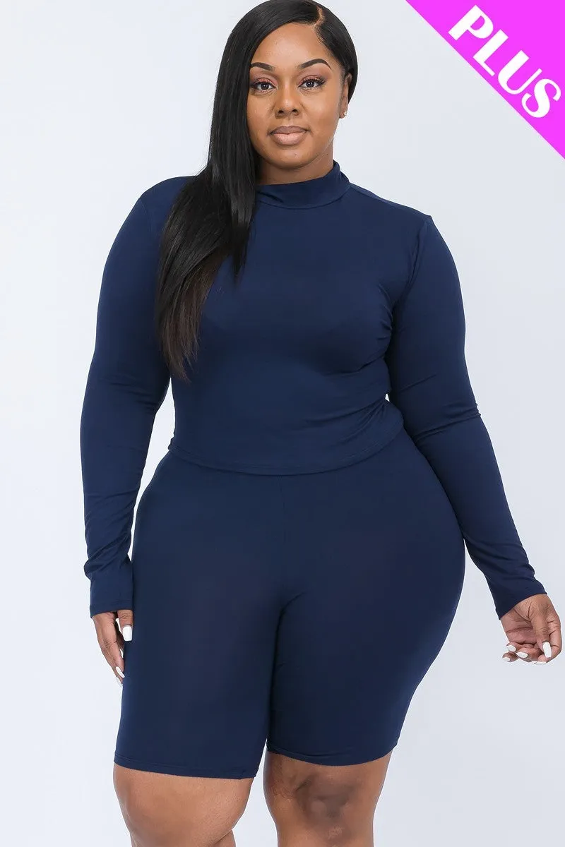 Curvy High Neck Top & Biker Shorts Set