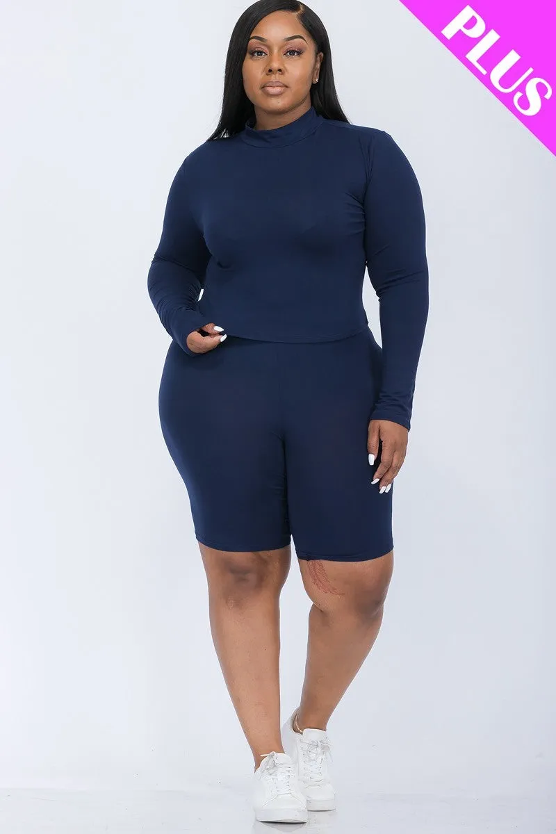 Curvy High Neck Top & Biker Shorts Set