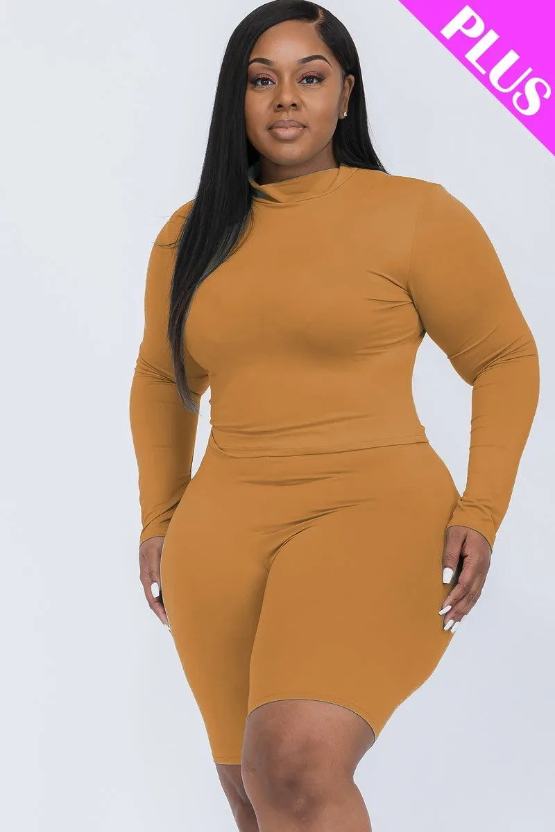 Curvy High Neck Top & Biker Shorts Set