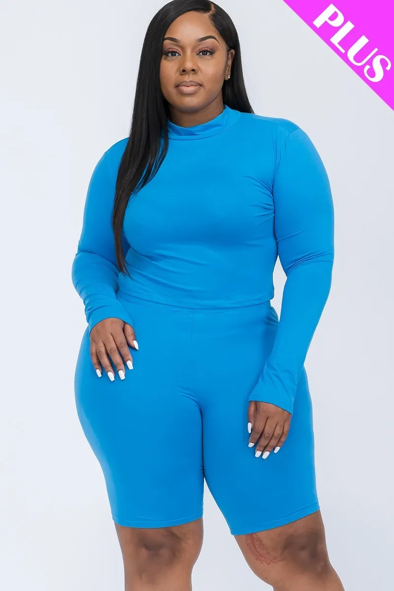 Curvy High Neck Top & Biker Shorts Set