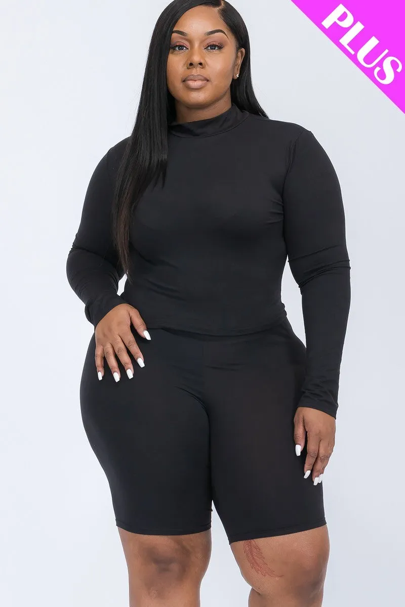 Curvy High Neck Top & Biker Shorts Set