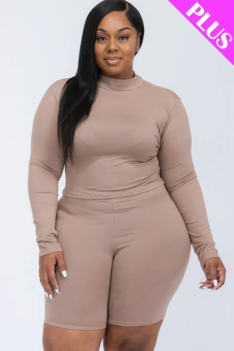 Curvy High Neck Top & Biker Shorts Set