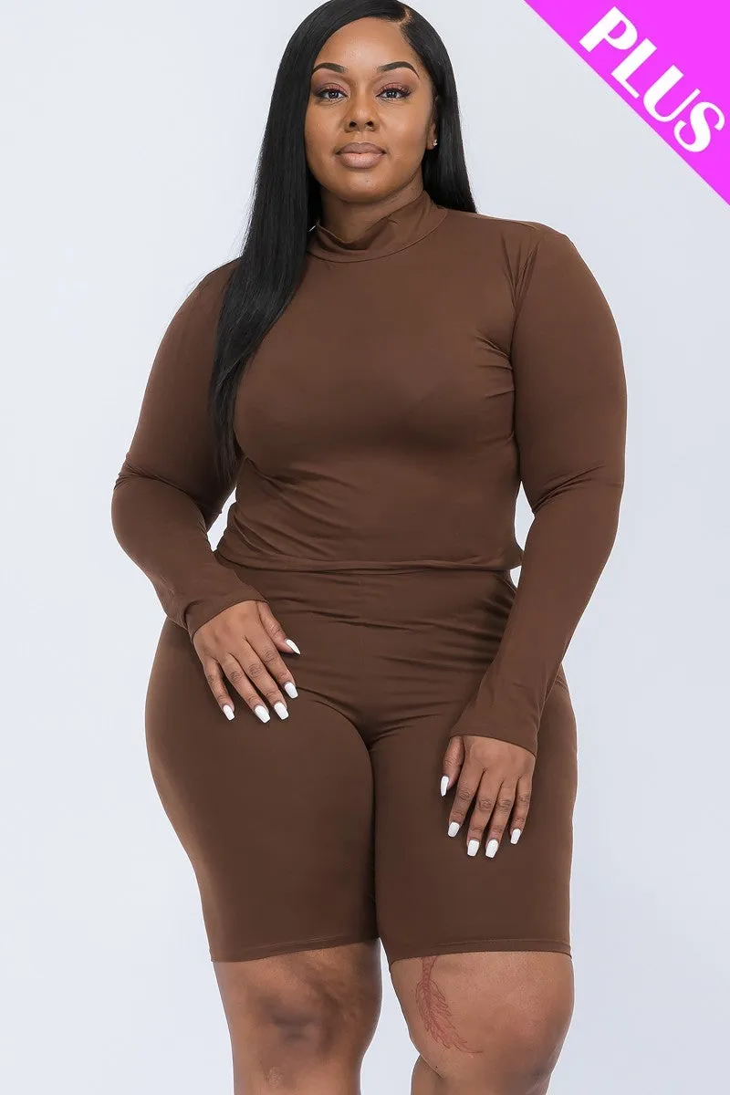 Curvy High Neck Top & Biker Shorts Set