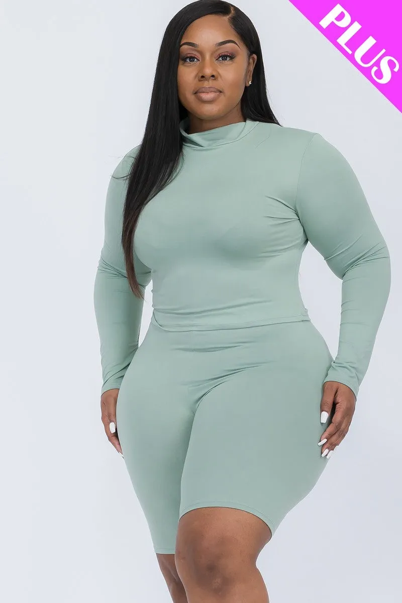 Curvy High Neck Top & Biker Shorts Set