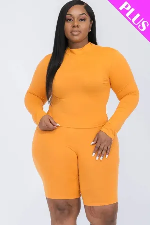 Curvy High Neck Top & Biker Shorts Set