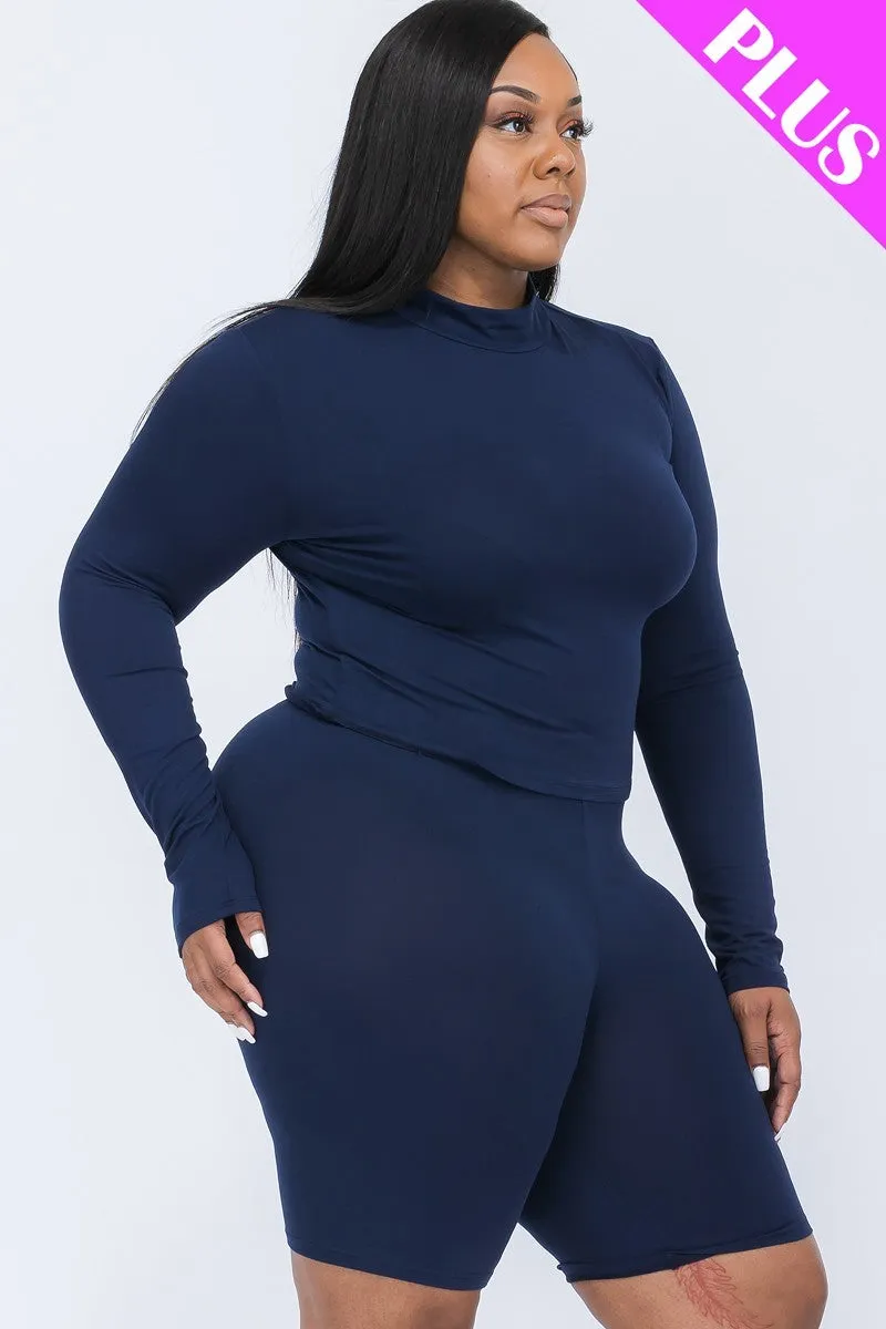Curvy High Neck Top & Biker Shorts Set