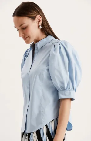 Dana Pleat Shoulder Top (Light Blue)