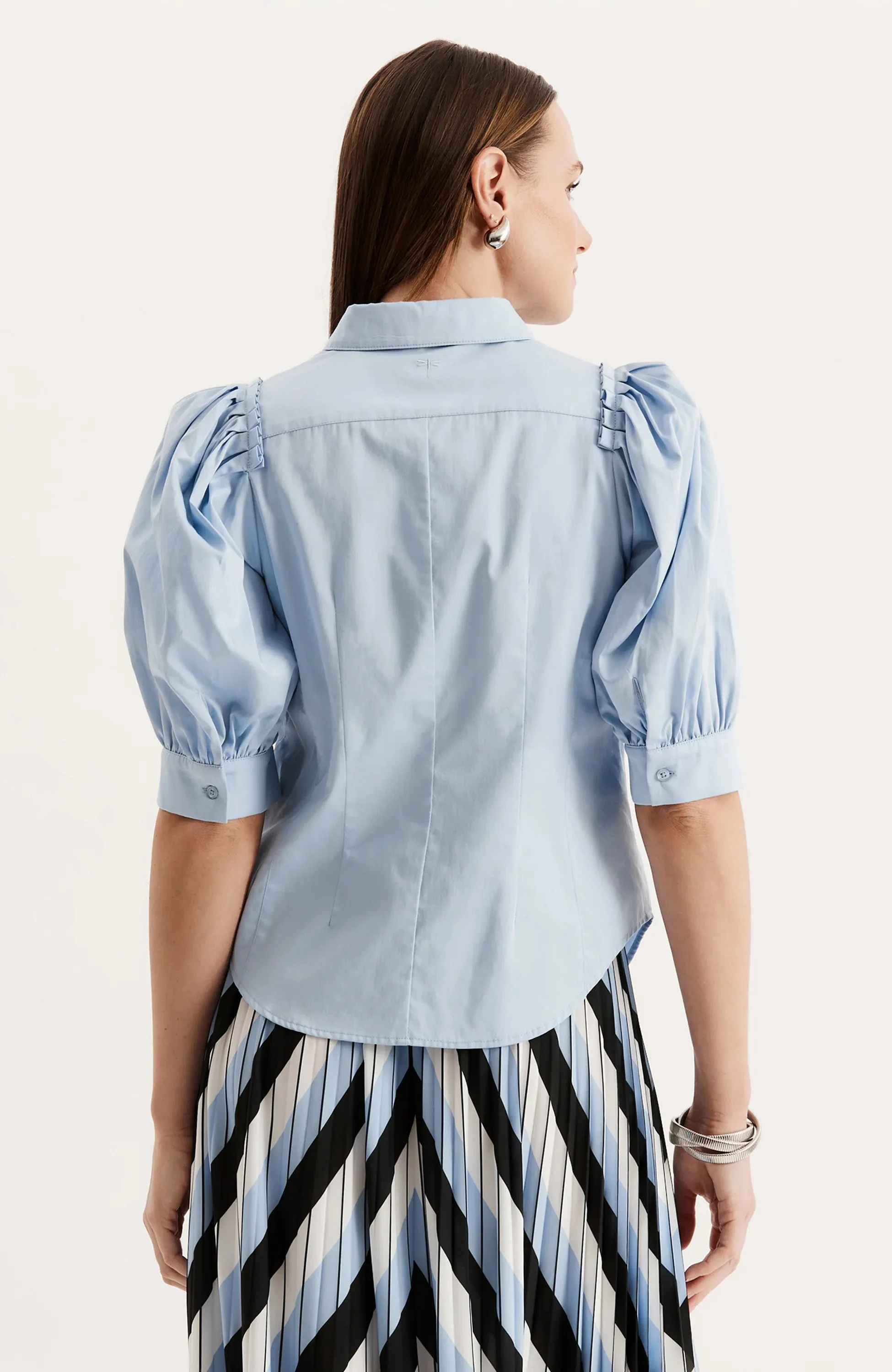 Dana Pleat Shoulder Top (Light Blue)