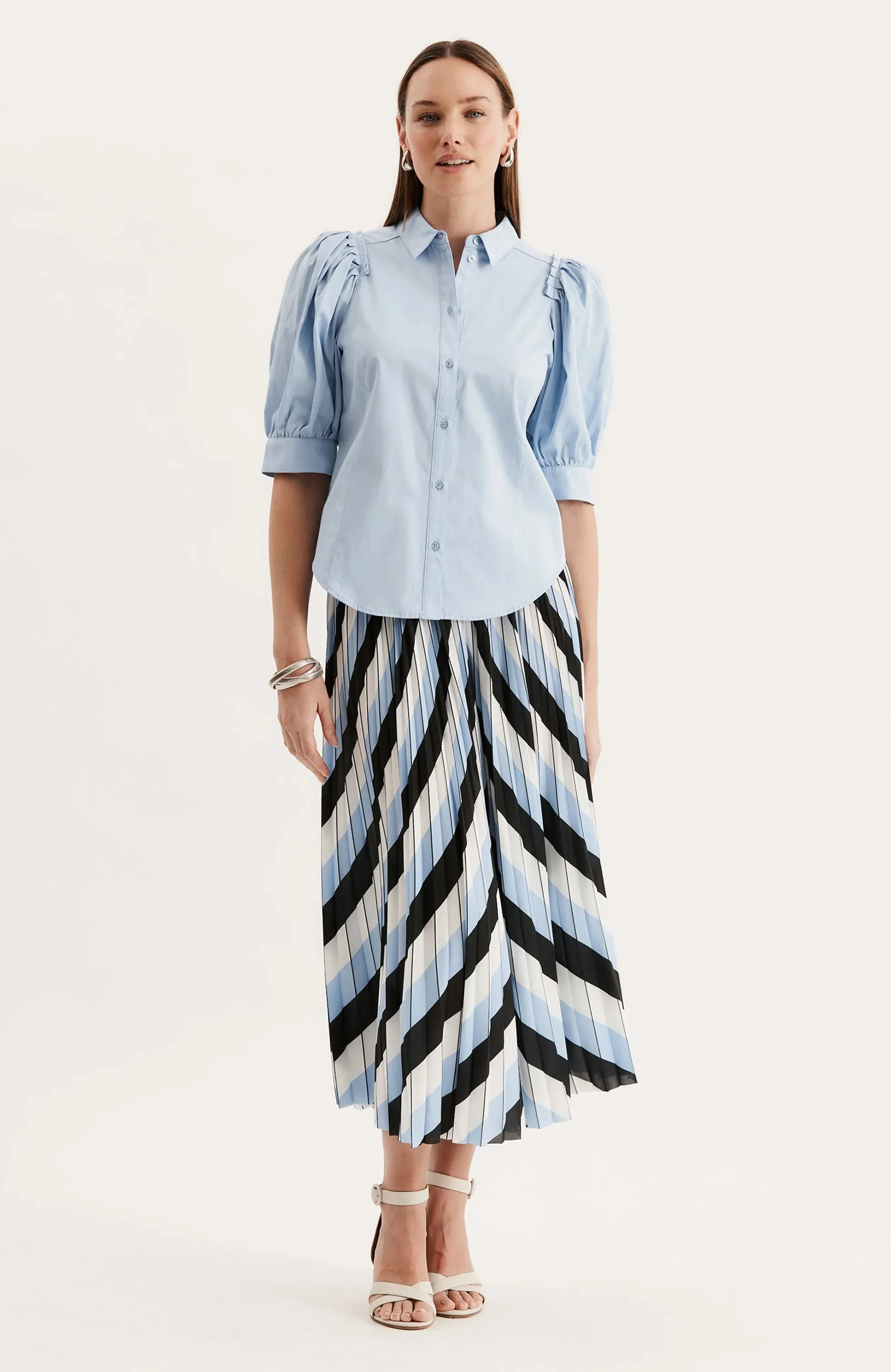 Dana Pleat Shoulder Top (Light Blue)