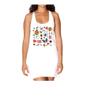 DC Suicide Squad Collage Emoji Official Women's Long Tank Dress (White)