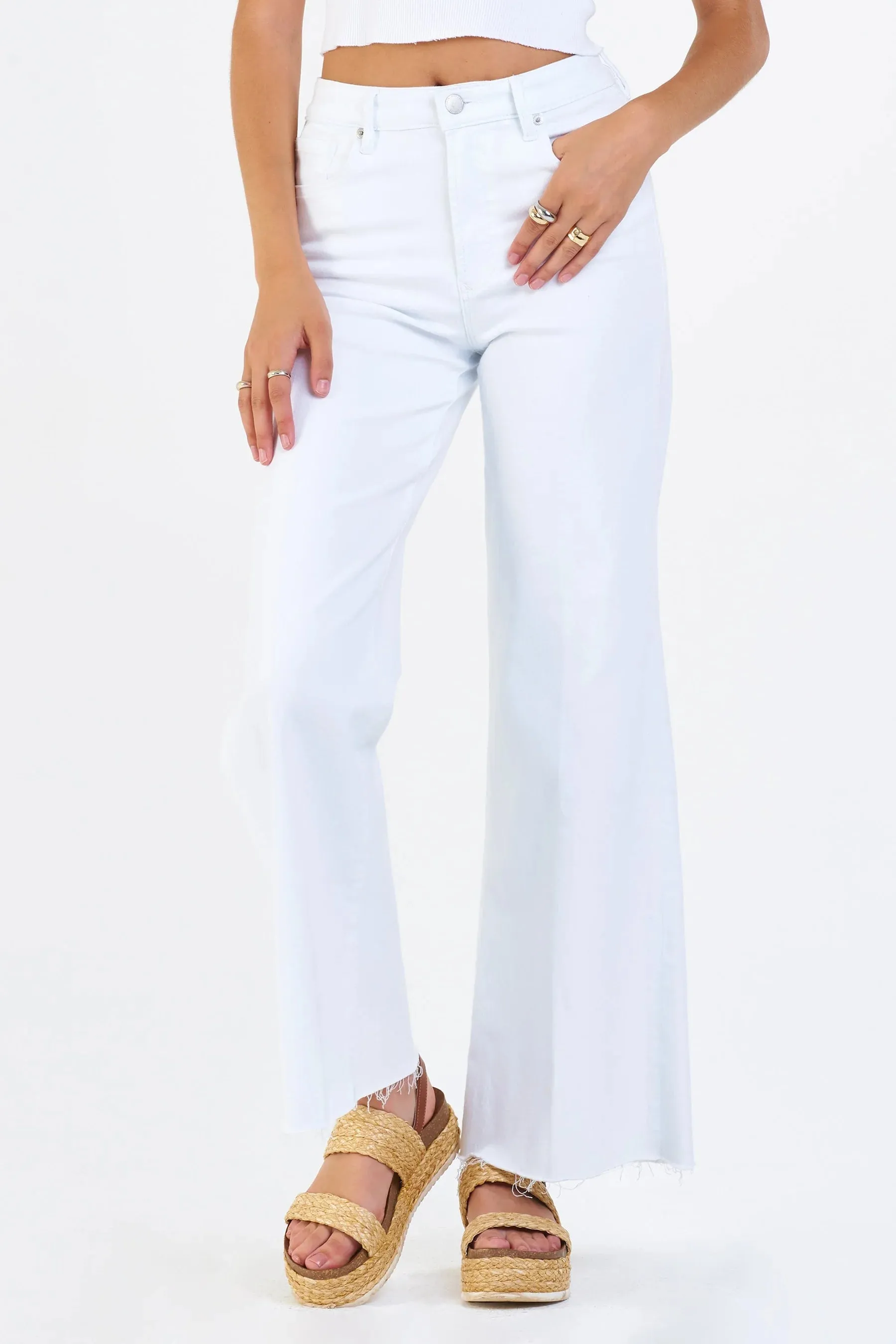 Dear John Denim Fiona Mid Rise Wide Leg Jeans White