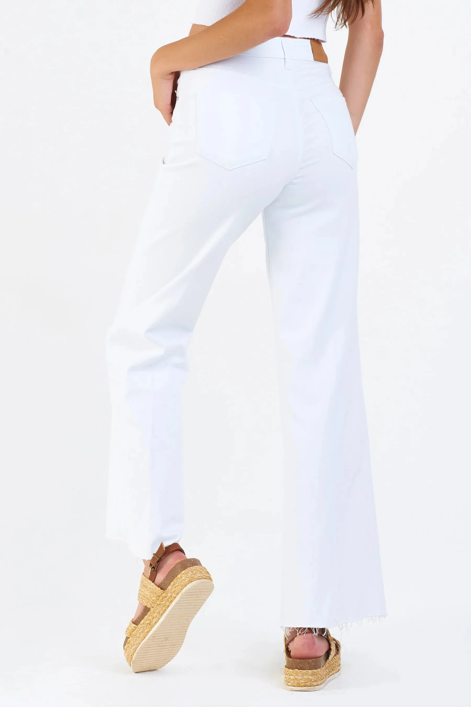 Dear John Denim Fiona Mid Rise Wide Leg Jeans White