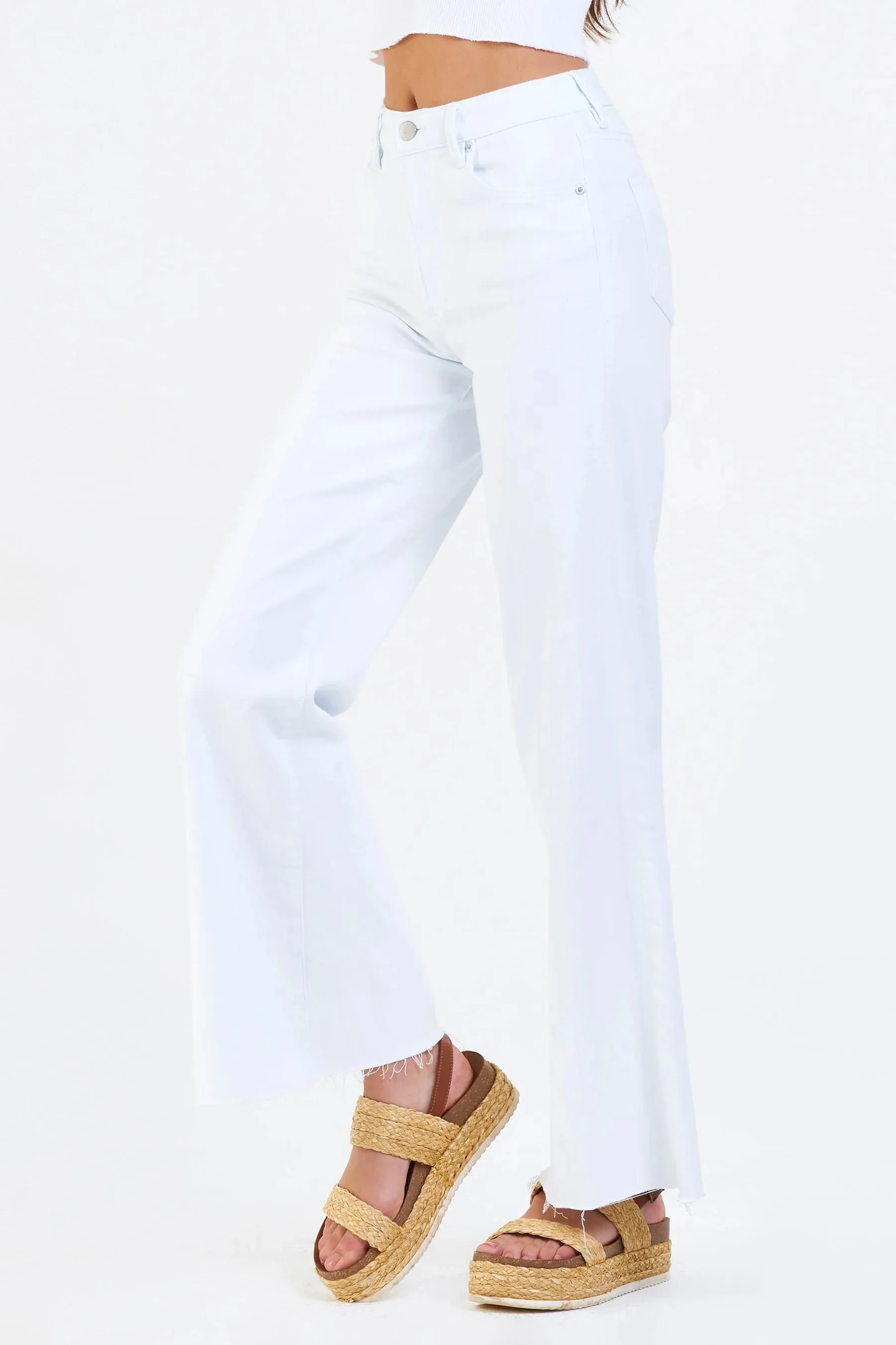 Dear John Denim Fiona Mid Rise Wide Leg Jeans White