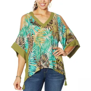 Democracy Women's Plus Size East West Tassel Top