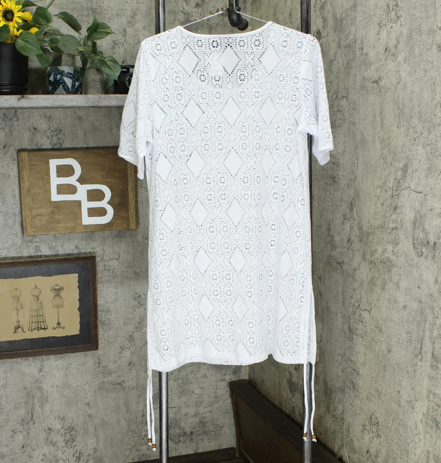 Denim & Co. Women's Knit Elbow Sleeve Open Work Beach Cover-Up