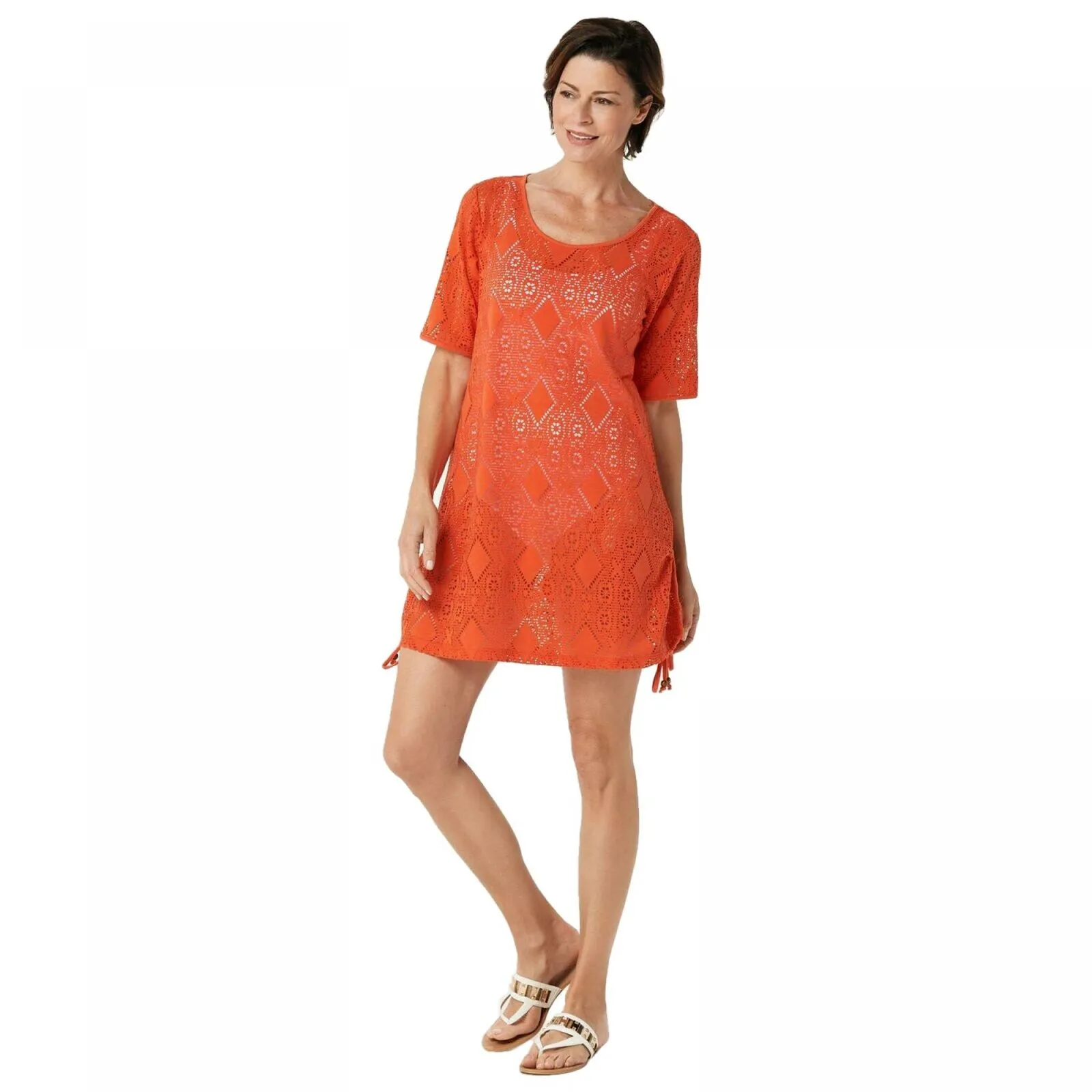 Denim & Co. Women's Knit Elbow Sleeve Open Work Beach Cover-Up