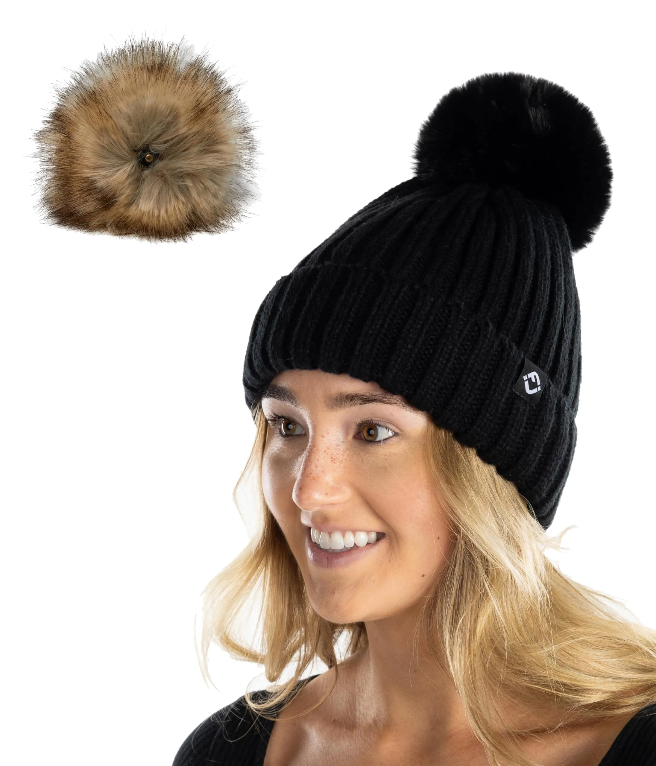 Detachable Faux Fur Pom Beanie by Funky Junque