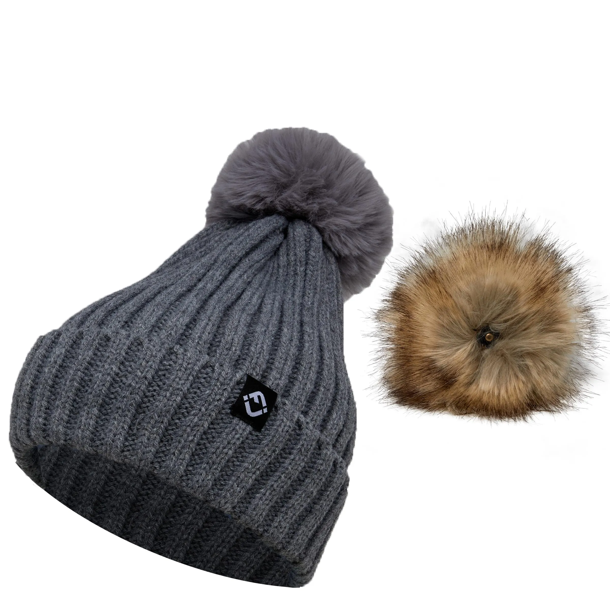 Detachable Faux Fur Pom Beanie by Funky Junque