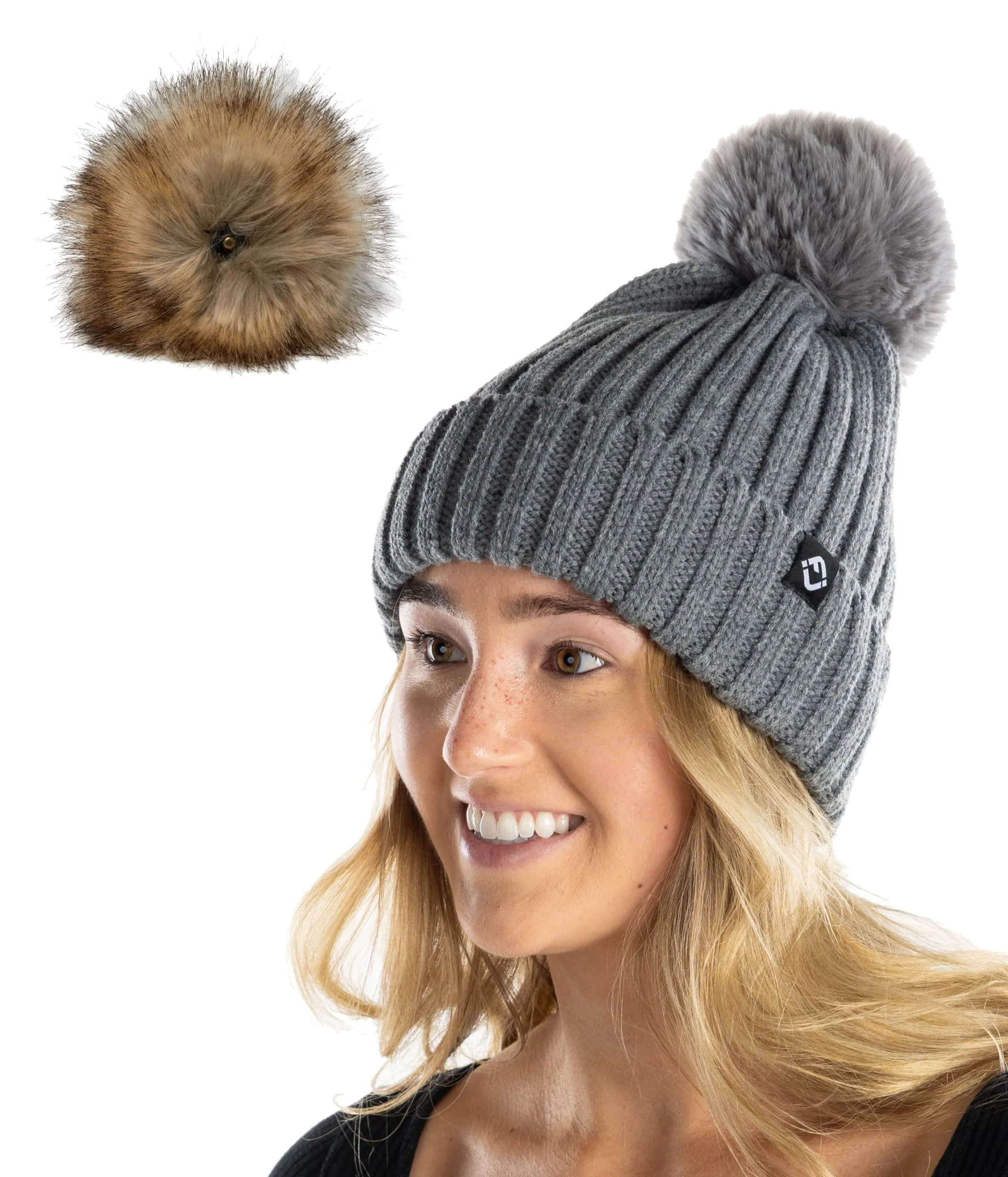 Detachable Faux Fur Pom Beanie by Funky Junque