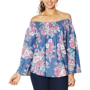 DG2 by Diane Gilman Women's Plus Size Off the Shoulder Floral SoftCell Top