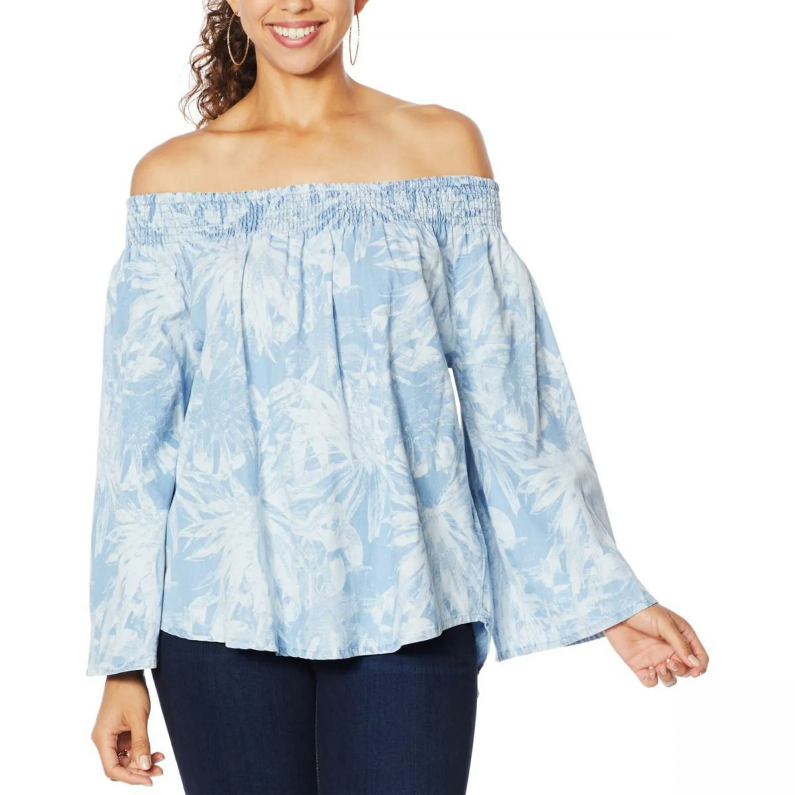 DG2 by Diane Gilman Women's Plus Size Off the Shoulder Floral SoftCell Top