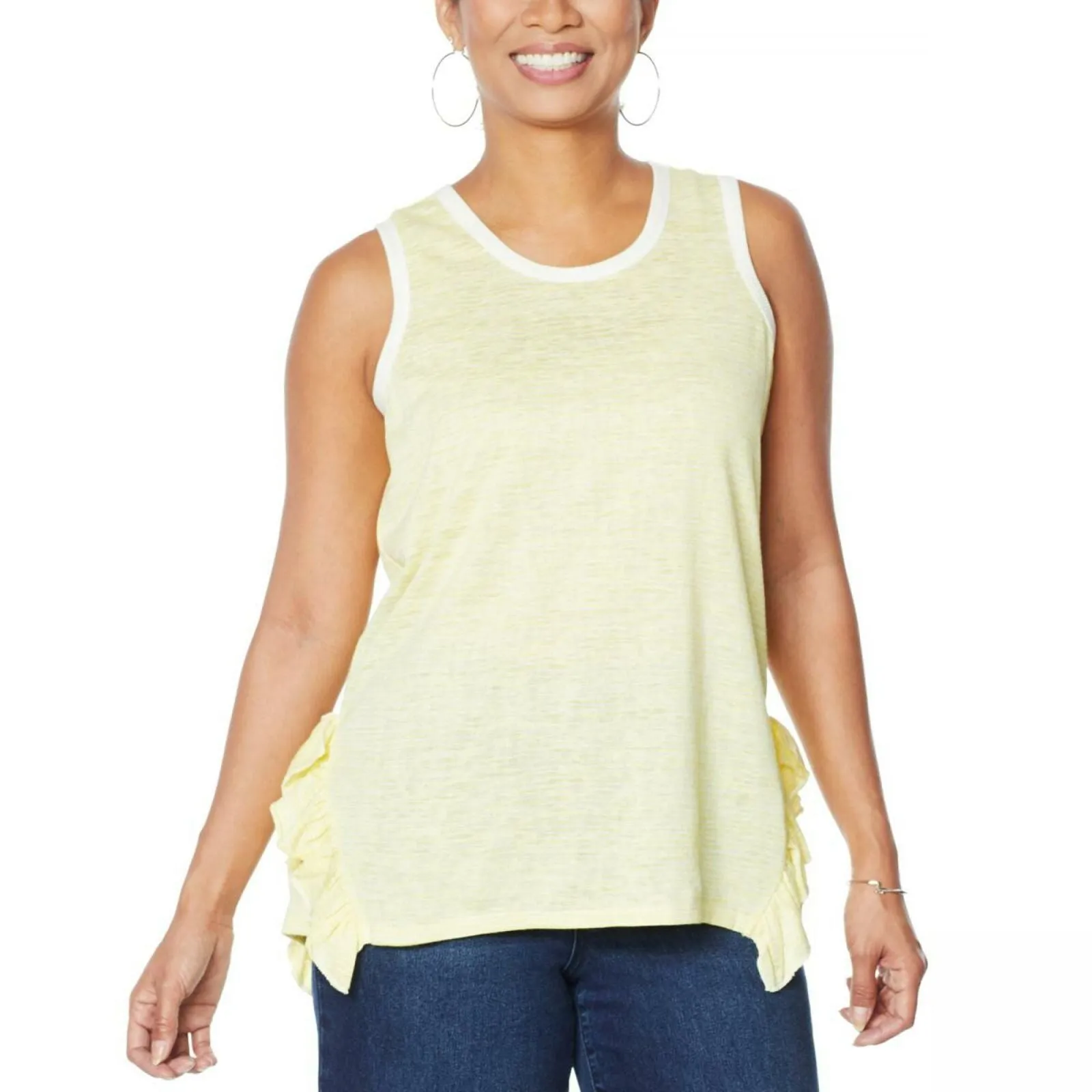DG2 by Diane Gilman Women's Side Ruffle Striped Tank Top