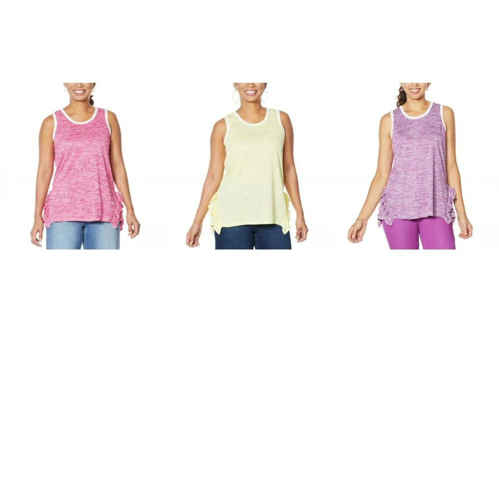DG2 by Diane Gilman Women's Side Ruffle Striped Tank Top