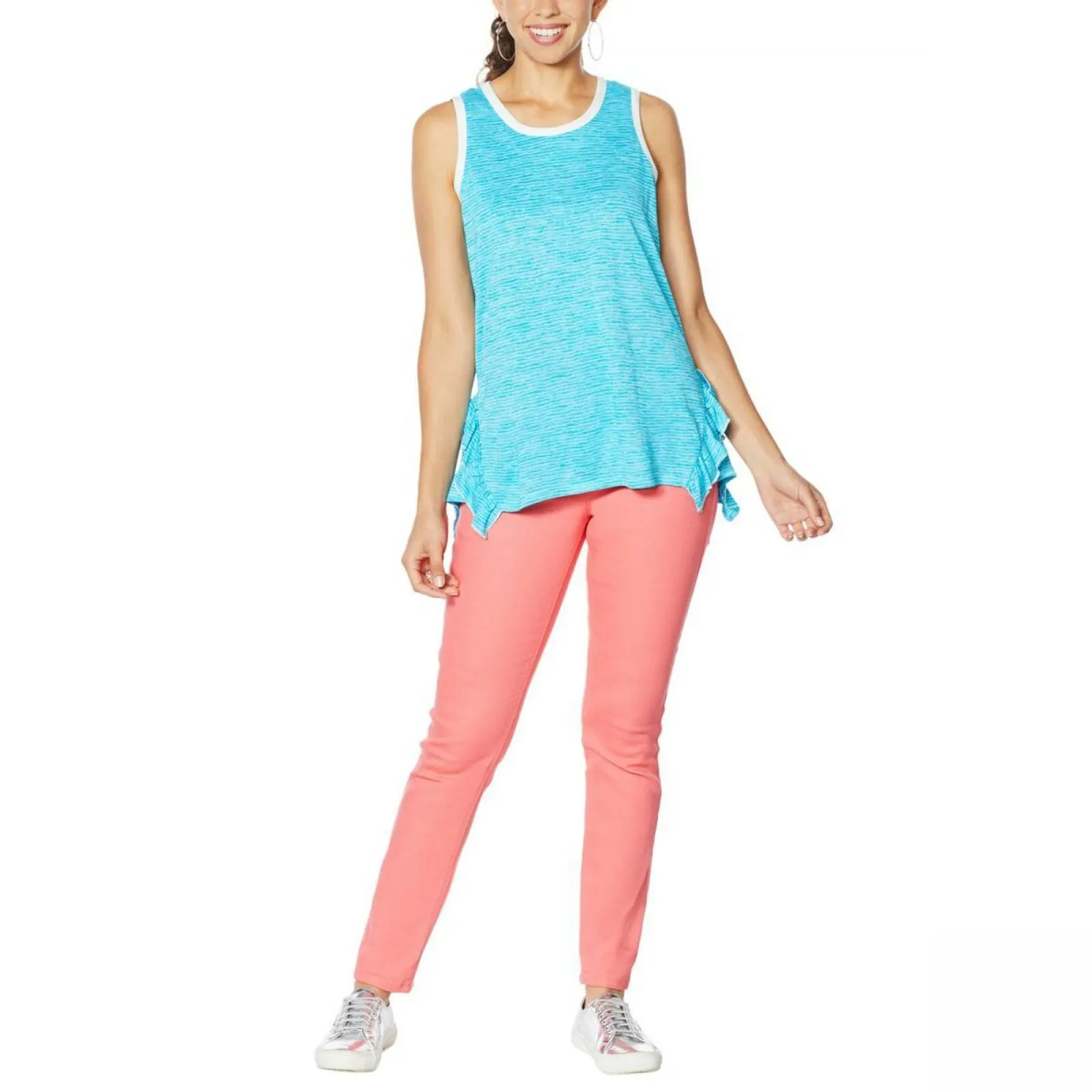 DG2 by Diane Gilman Women's Side Ruffle Striped Tank Top