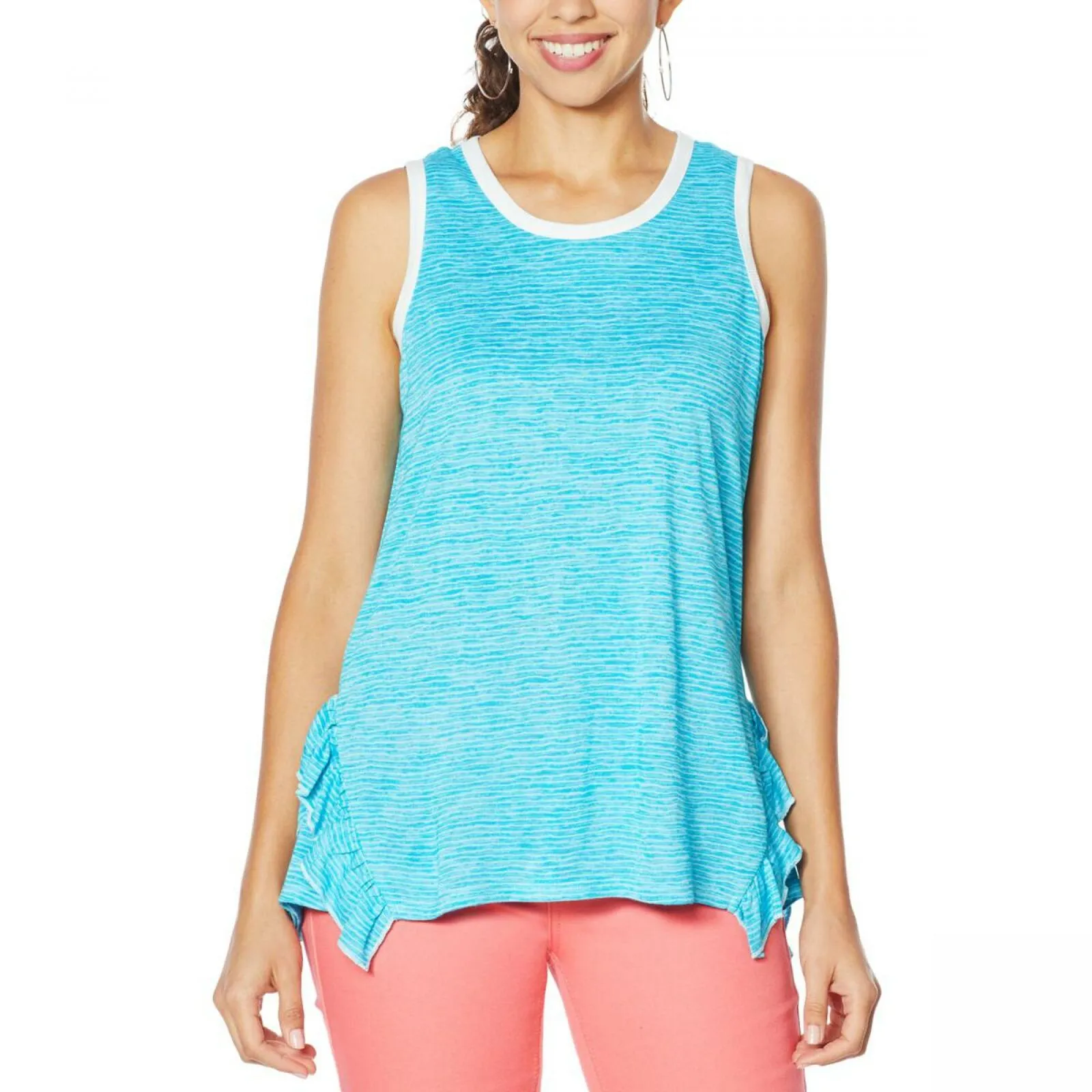 DG2 by Diane Gilman Women's Side Ruffle Striped Tank Top
