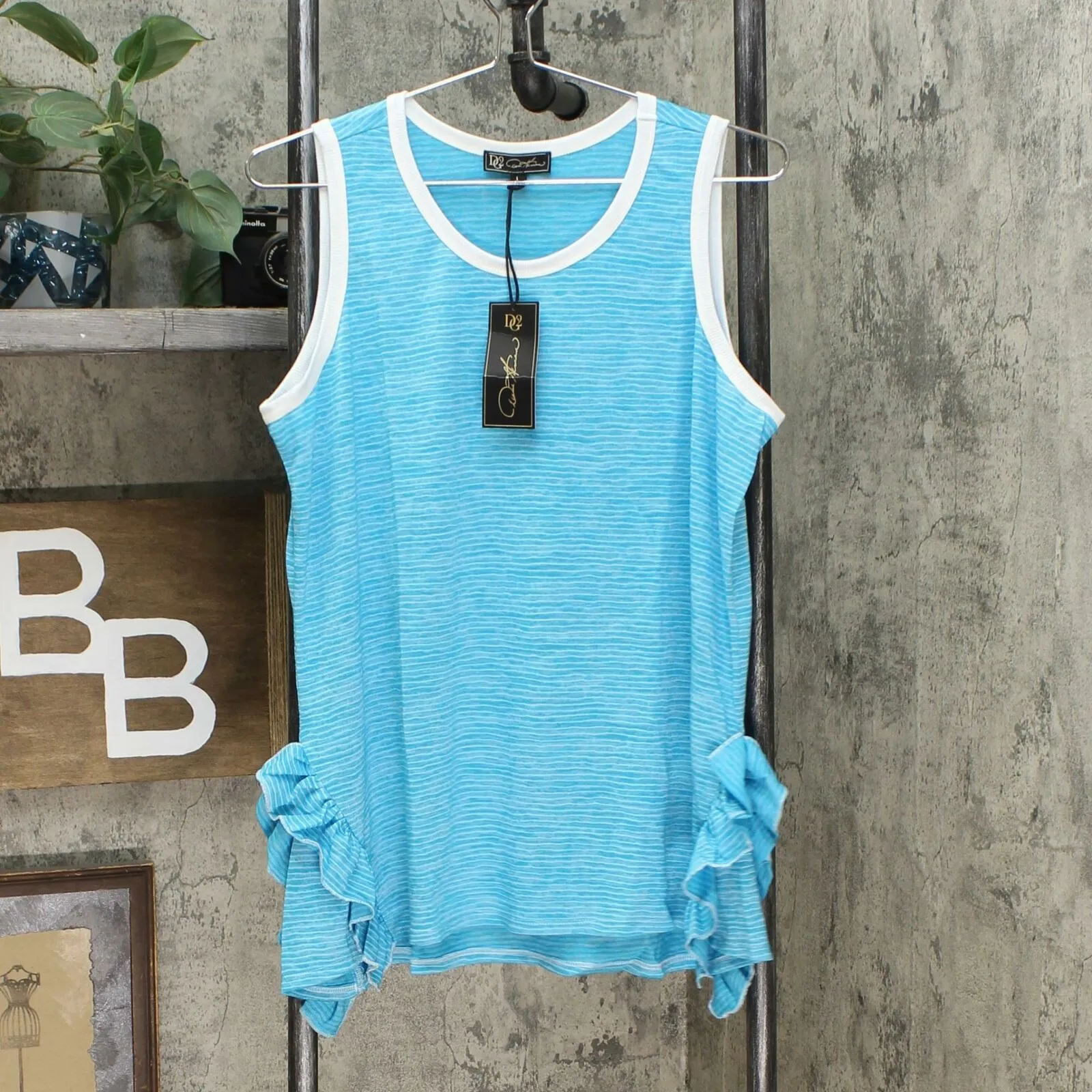 DG2 by Diane Gilman Women's Side Ruffle Striped Tank Top