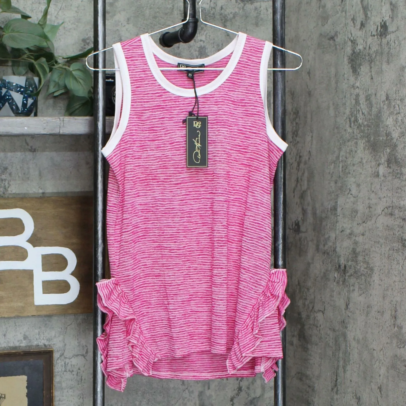 DG2 by Diane Gilman Women's Side Ruffle Striped Tank Top