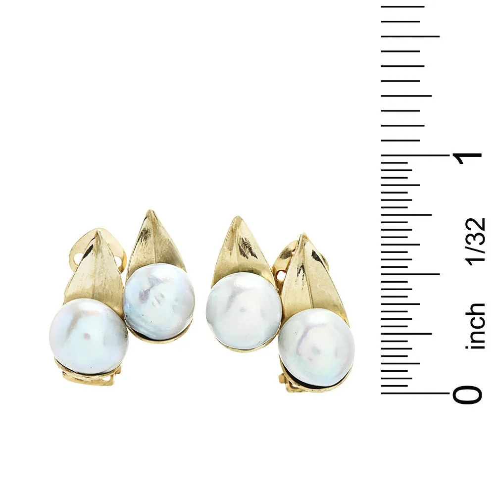 Double Pearl Leaf Style Clip-on Earrings in 14K White Gold