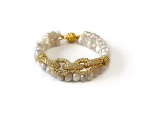 Double Strand Ivory Moonstone Chain Link Bracelet