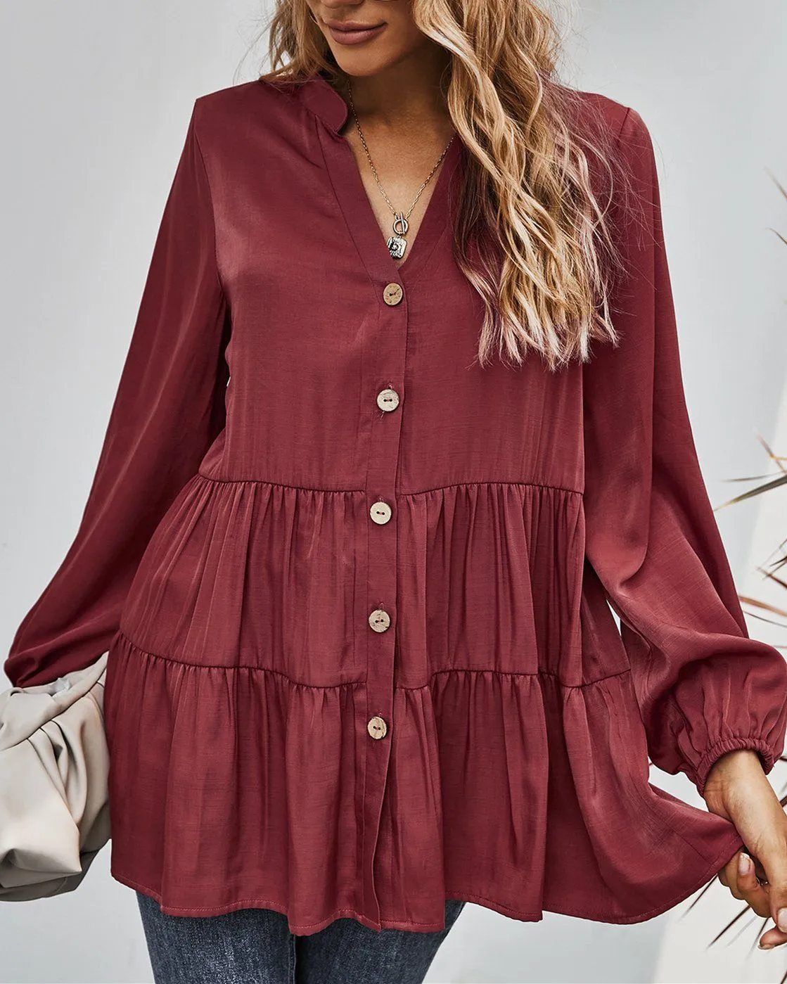 Dreaming of You V-Neck Shirt - Burgundy