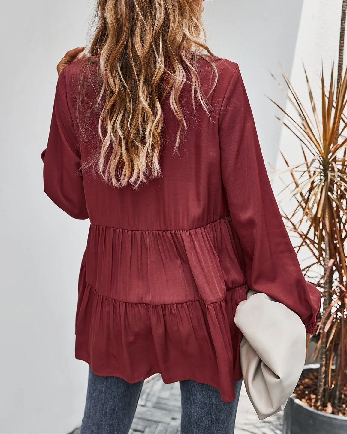 Dreaming of You V-Neck Shirt - Burgundy