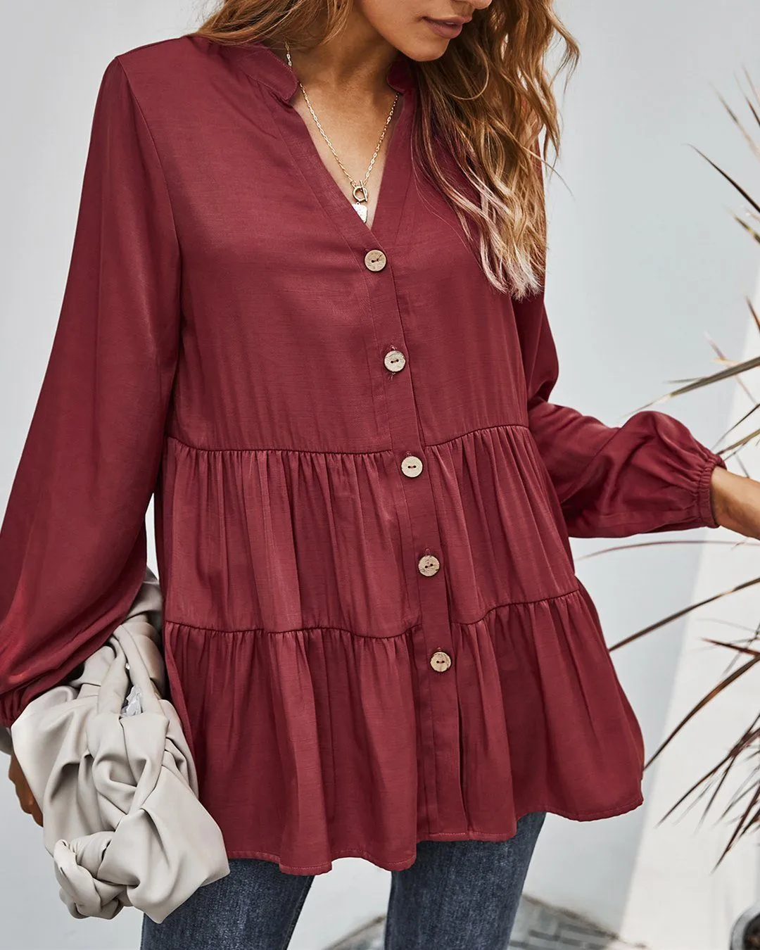 Dreaming of You V-Neck Shirt - Burgundy