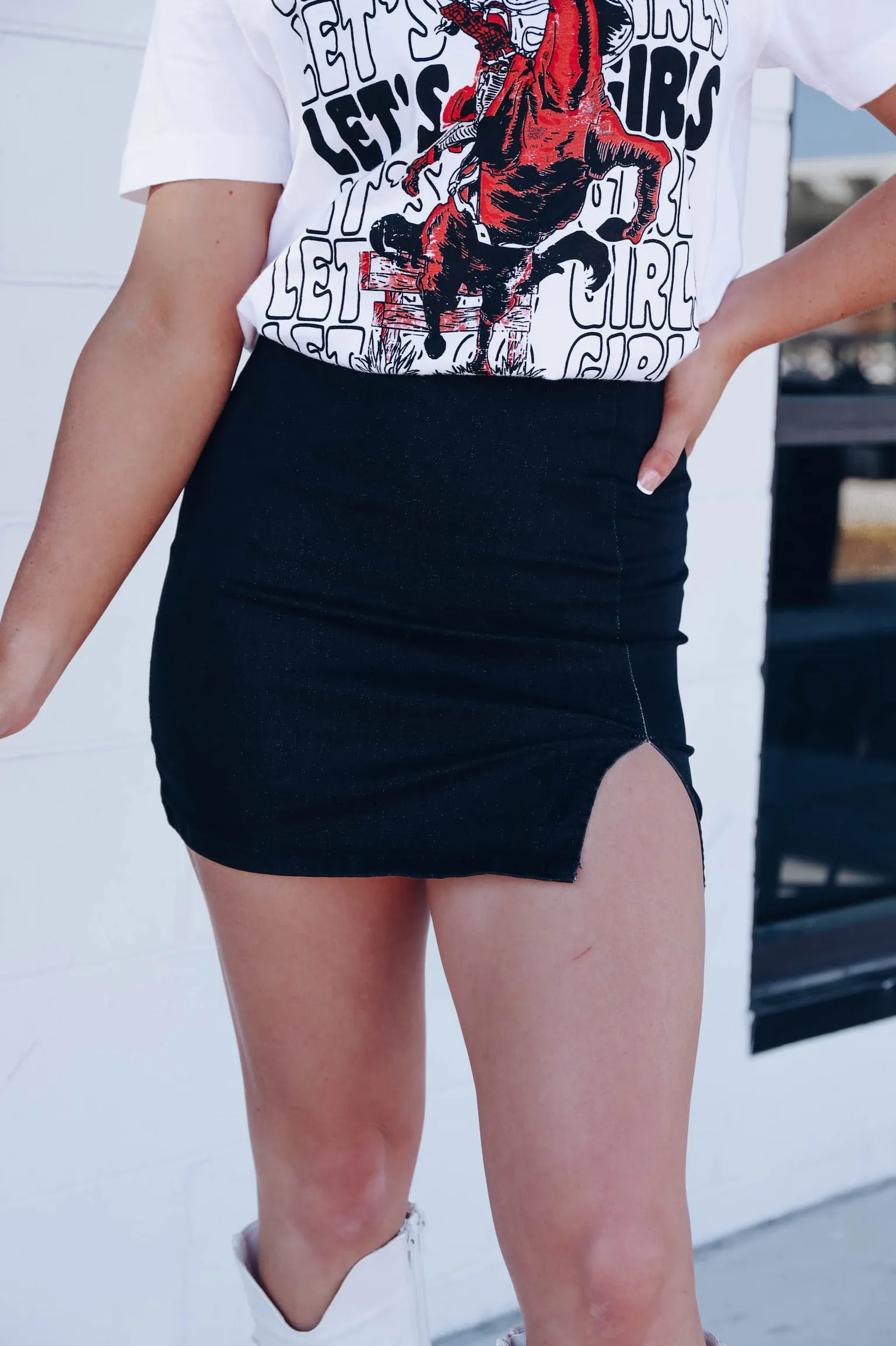 Dresden Denim Slit Mini Skirt - Black