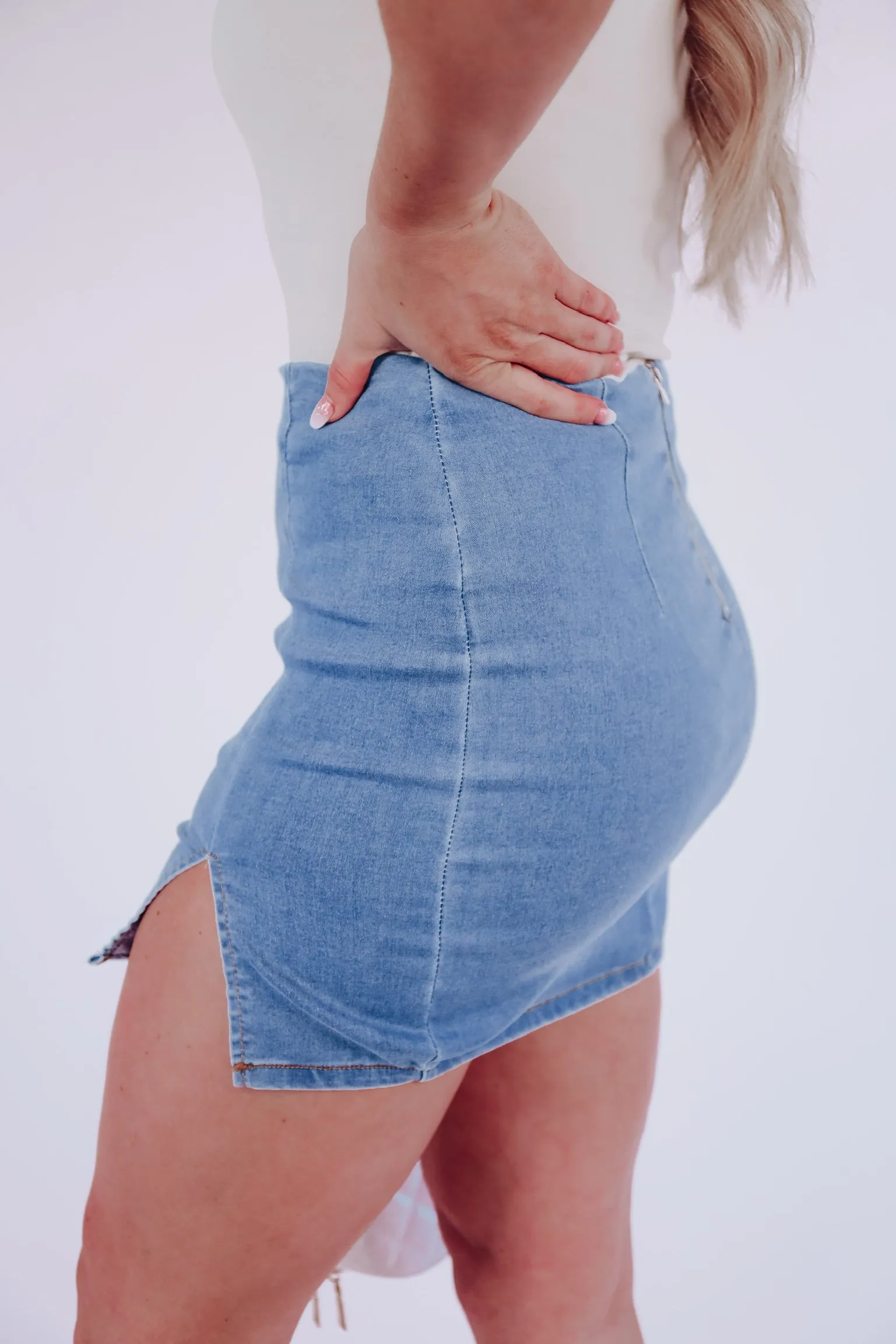 Dresden Denim Slit Mini Skirt - Dark