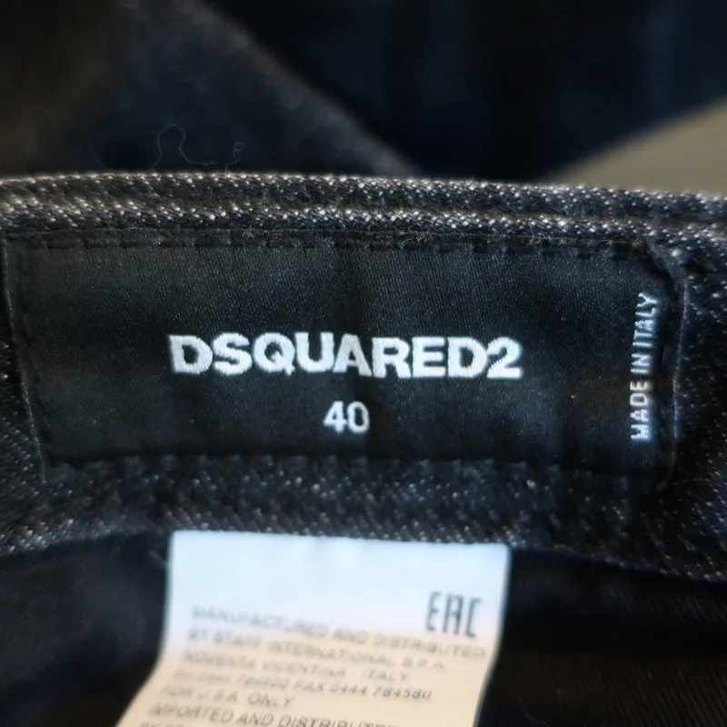 Dsquared2 Cool Girl Cropped Jeans Black Distressed Stretch Denim Size 40