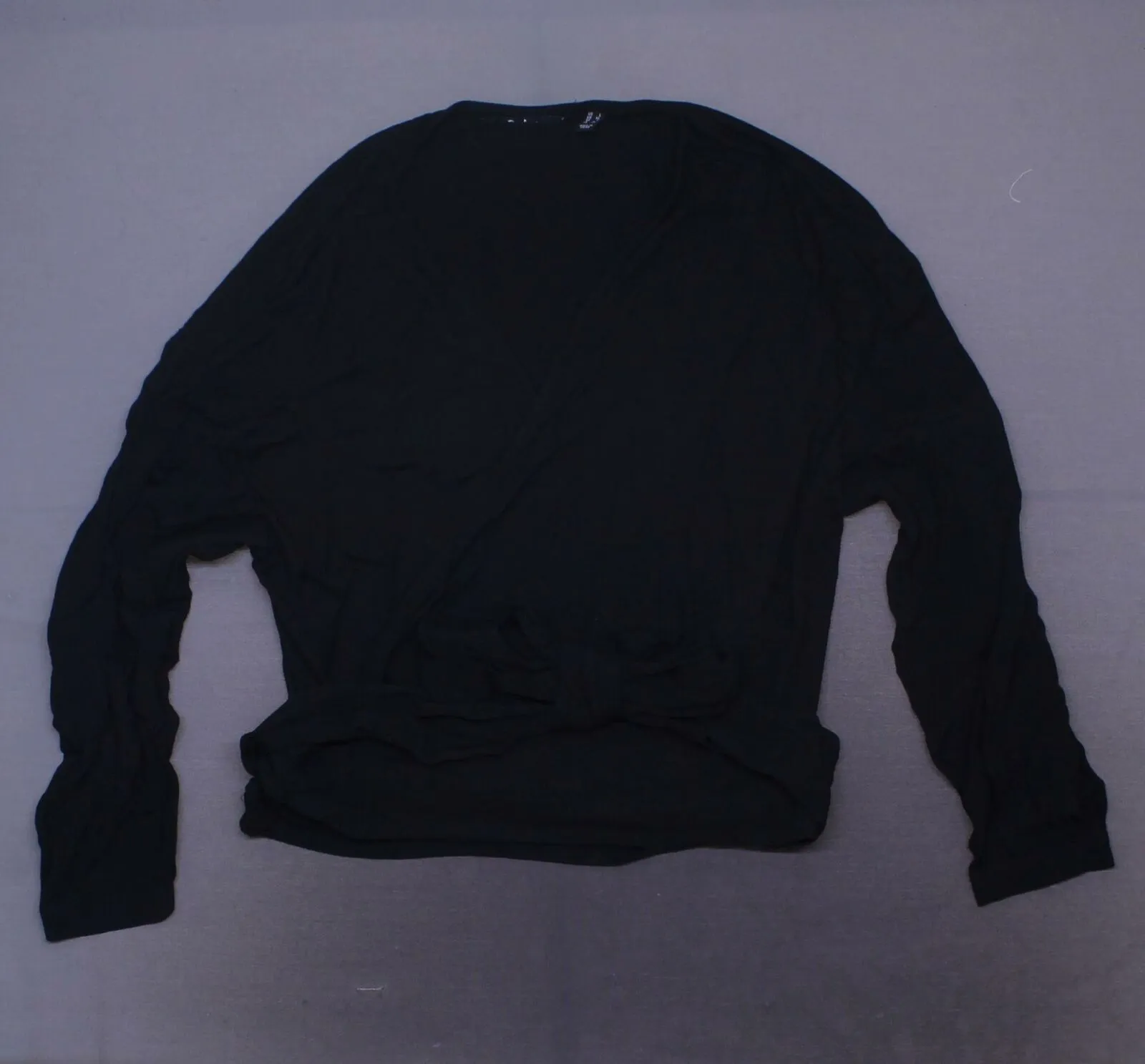 Du Jour Women's Drop Shoulder Long Sleeve Wrap Front Knit Top Black Large