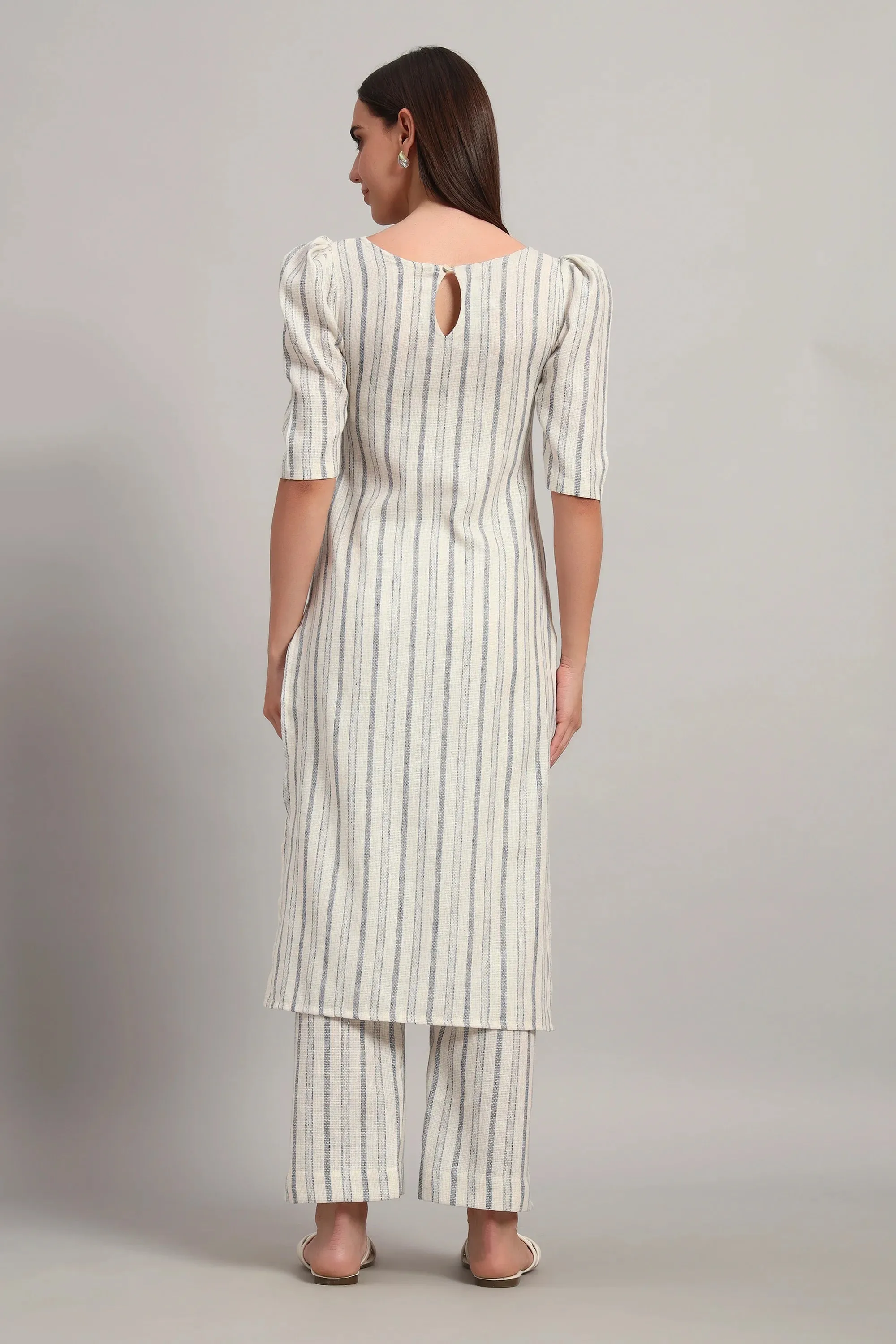 Dufftar Diaries Kurta Set, Beige Stripes