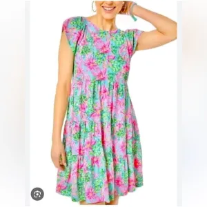 EASTER SALE! Lilly Pulitzer 🔥 Geanna Short Sleeve Surf Blue So Shellegant Dress