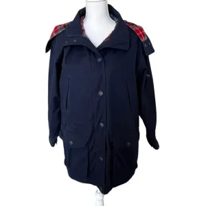 Eddie Bauer Parka Coat Women's Size Small Navy Red Wool Plaid Lining Hood Warm