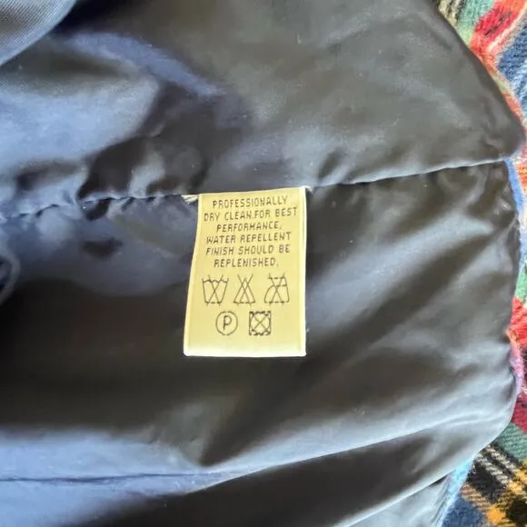 Eddie Bauer Parka Coat Women's Size Small Navy Red Wool Plaid Lining Hood Warm